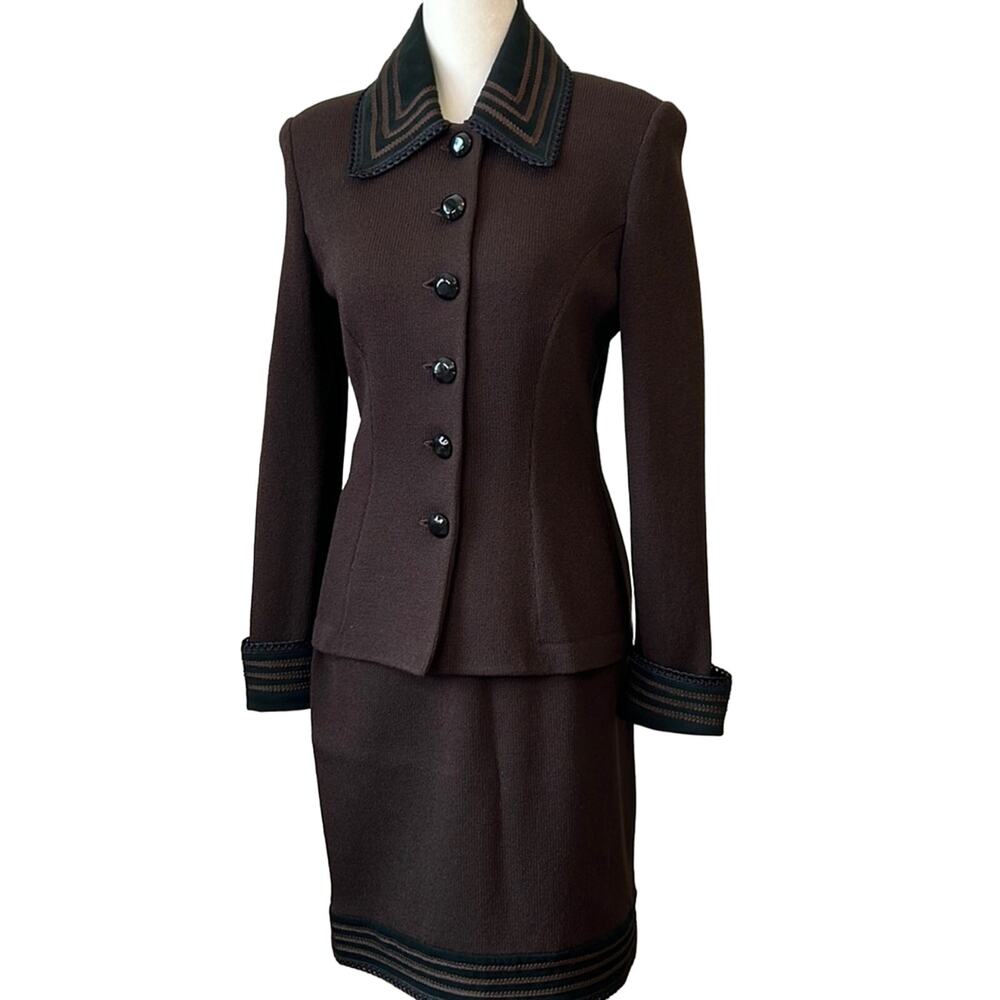 Vintage St John Santana knit 4 piece brown suede jacket skirt outfit size small